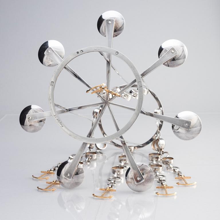 Sven-Erik Högberg, candelabrum for seven candles, silver, 18K gold, and rock crystal, Gothenburg 1965.