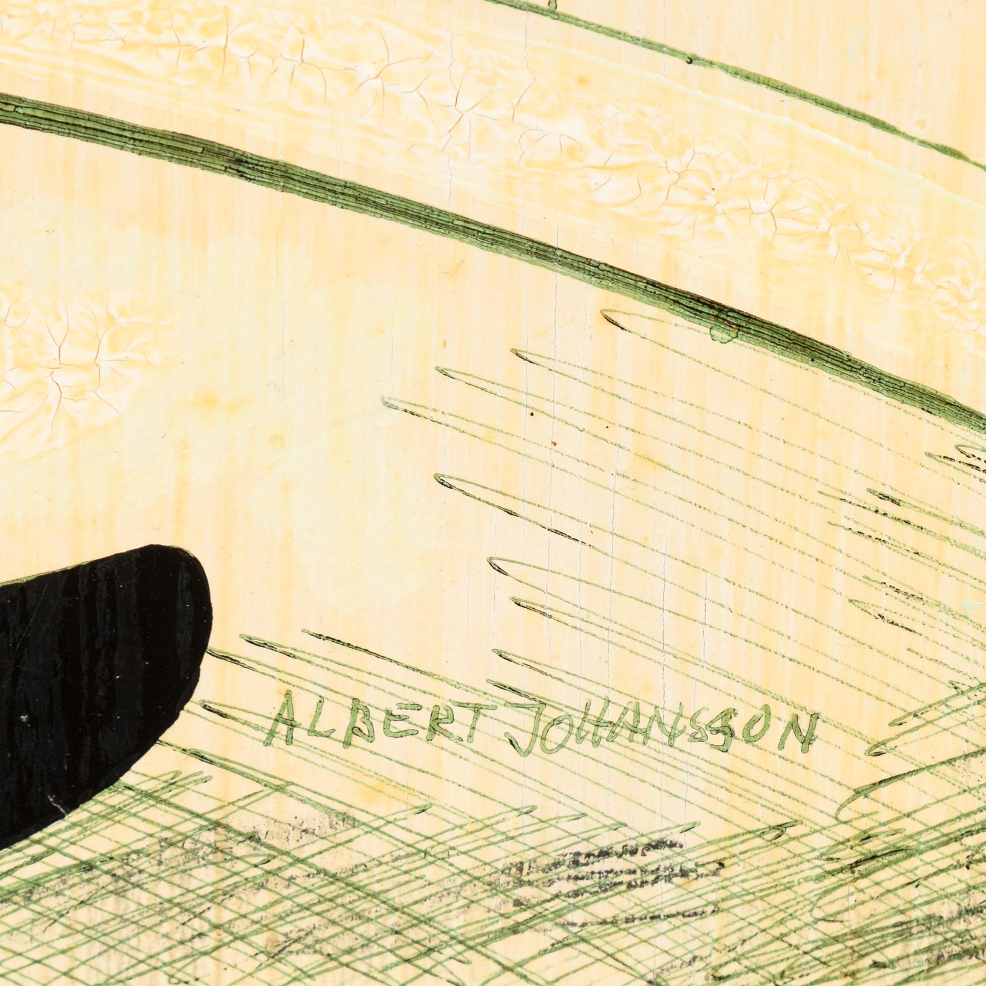 Albert Johansson, olja på pannå, signerad och daterad a tergo 1983.