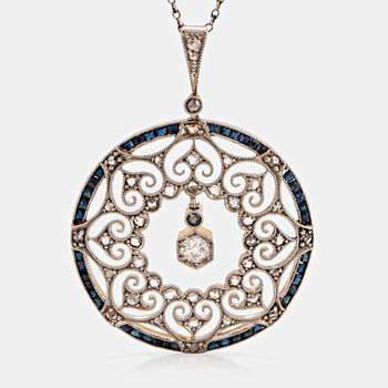 1147A. An 18K gold and platinum necklace set with old- and rose-cut diamonds and sapphires.