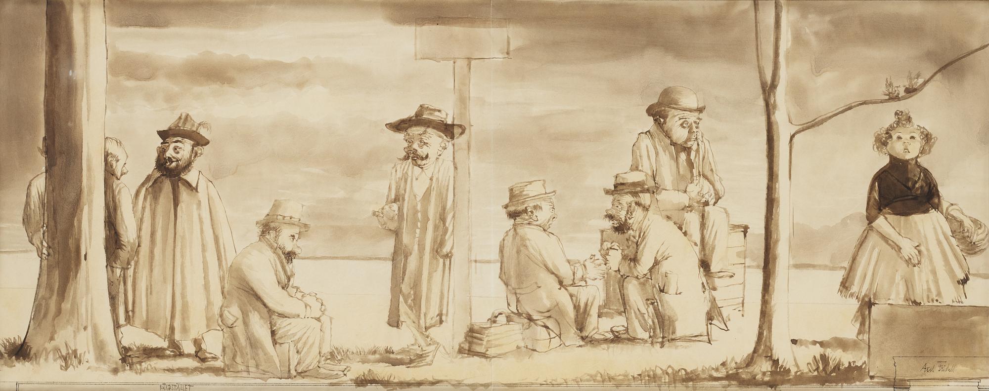 Axel Fridell, pen and inian ink with wash, signed.