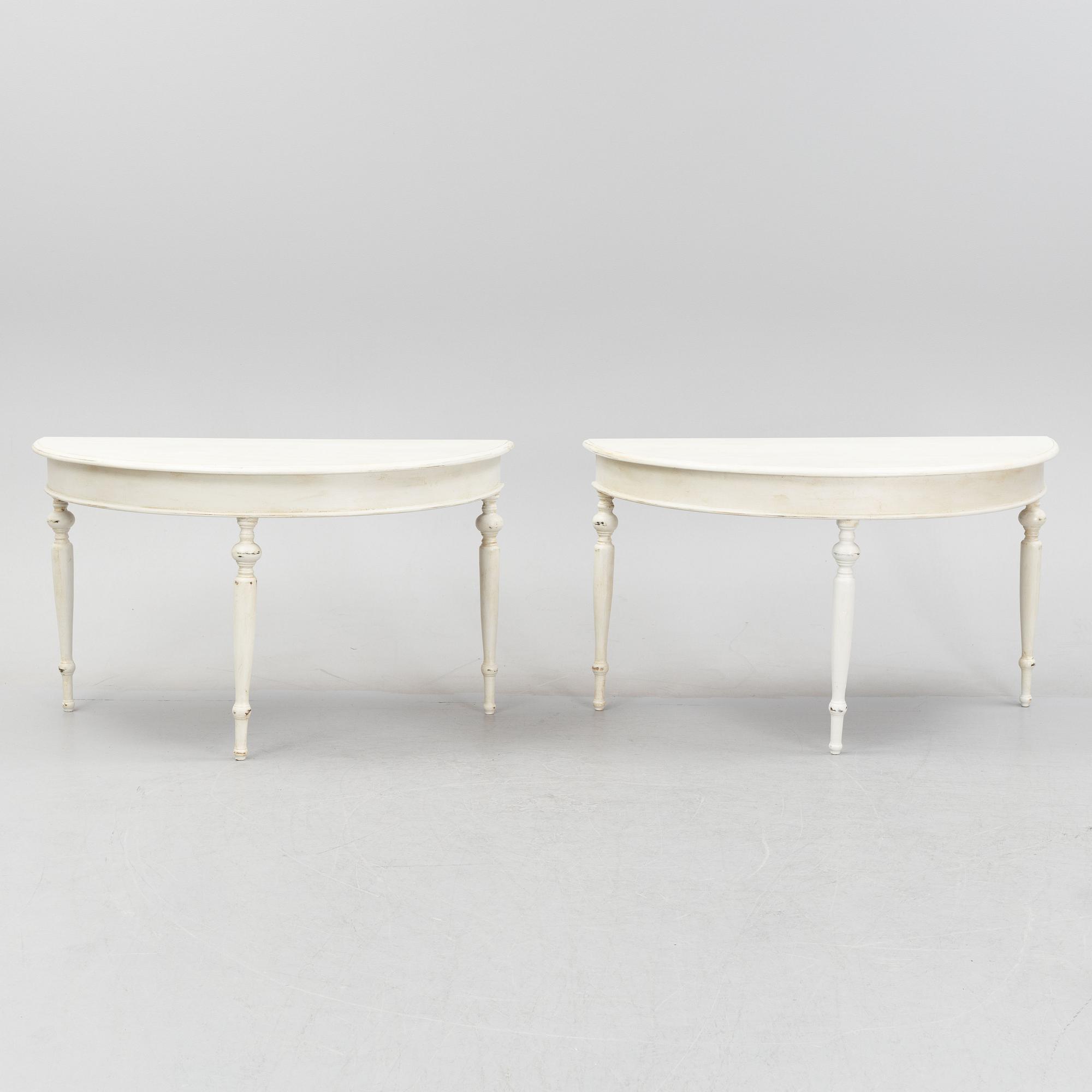 A round painted dining table.