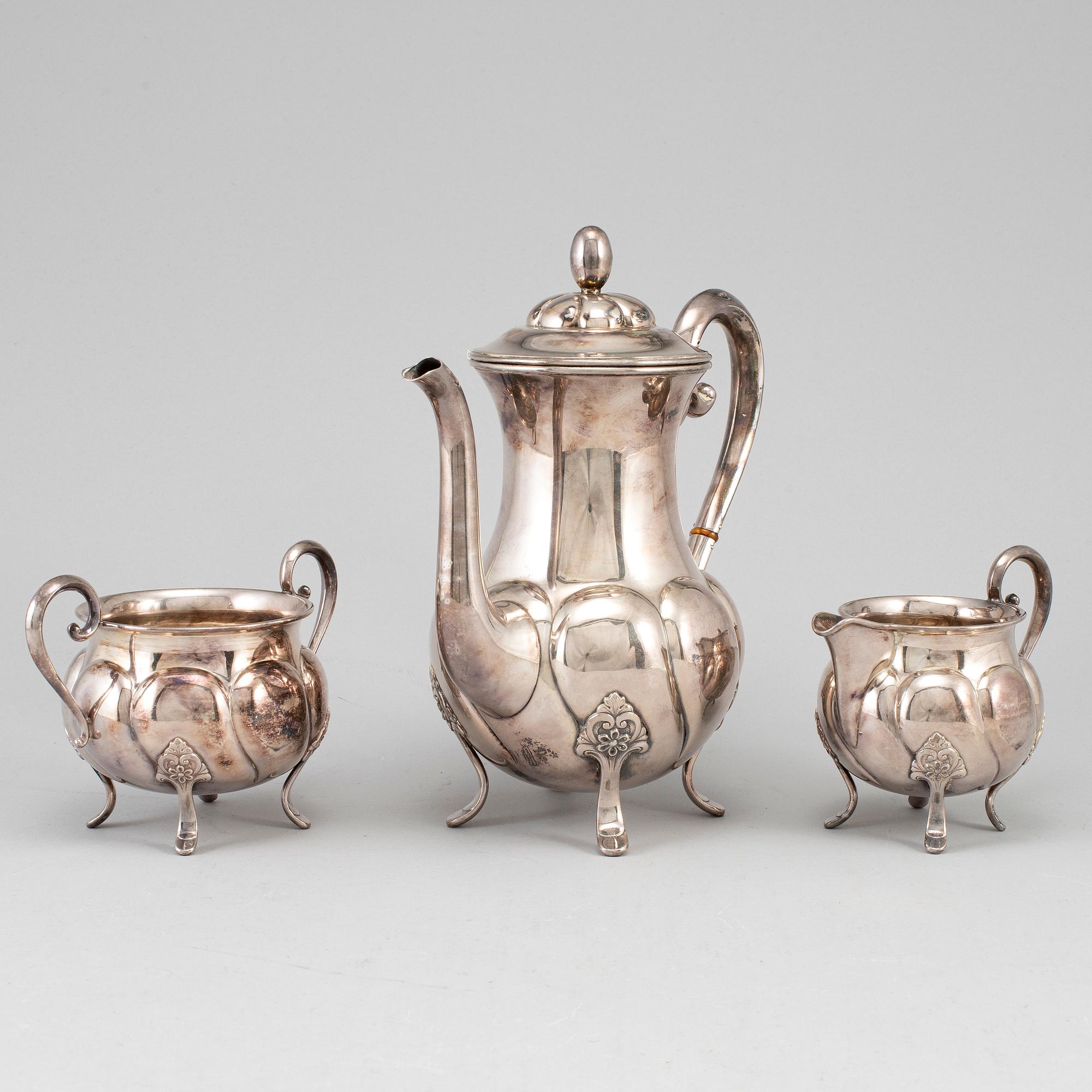 KAFFESERVIS, 3 delar, silver, Norge, 1900-talets mitt.