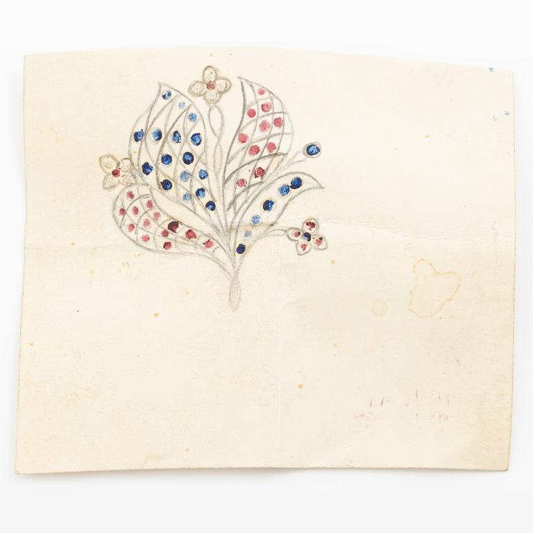 Brooch 18K white gold with white stones and coloured stones. Gerdt Sandqvist, Stockholm 1953.