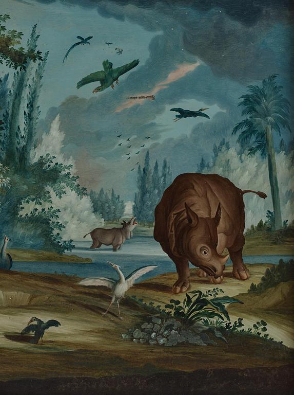 Glass painting, England, 18th century. "The Garden of Eden".