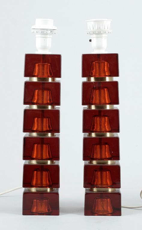 BORDSLAMPOR, ett par, glas, 1970-tal.