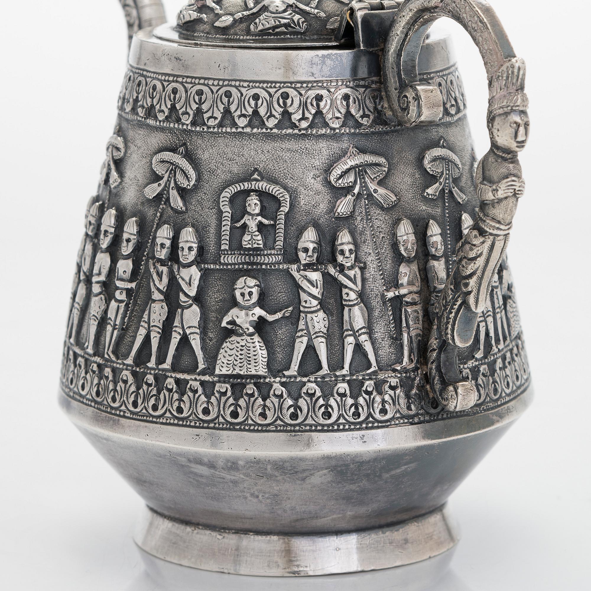 An Indian silver teapot.