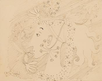 Birger Kaipiainen, piirustus, tussi, signeerattu BK -44.