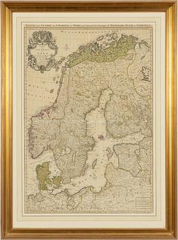 Map Scandinavia, hand-coloured copper engraving, Jean Covens et Corneille Mortier, Amsterdam, Netherlands, 18th Century.