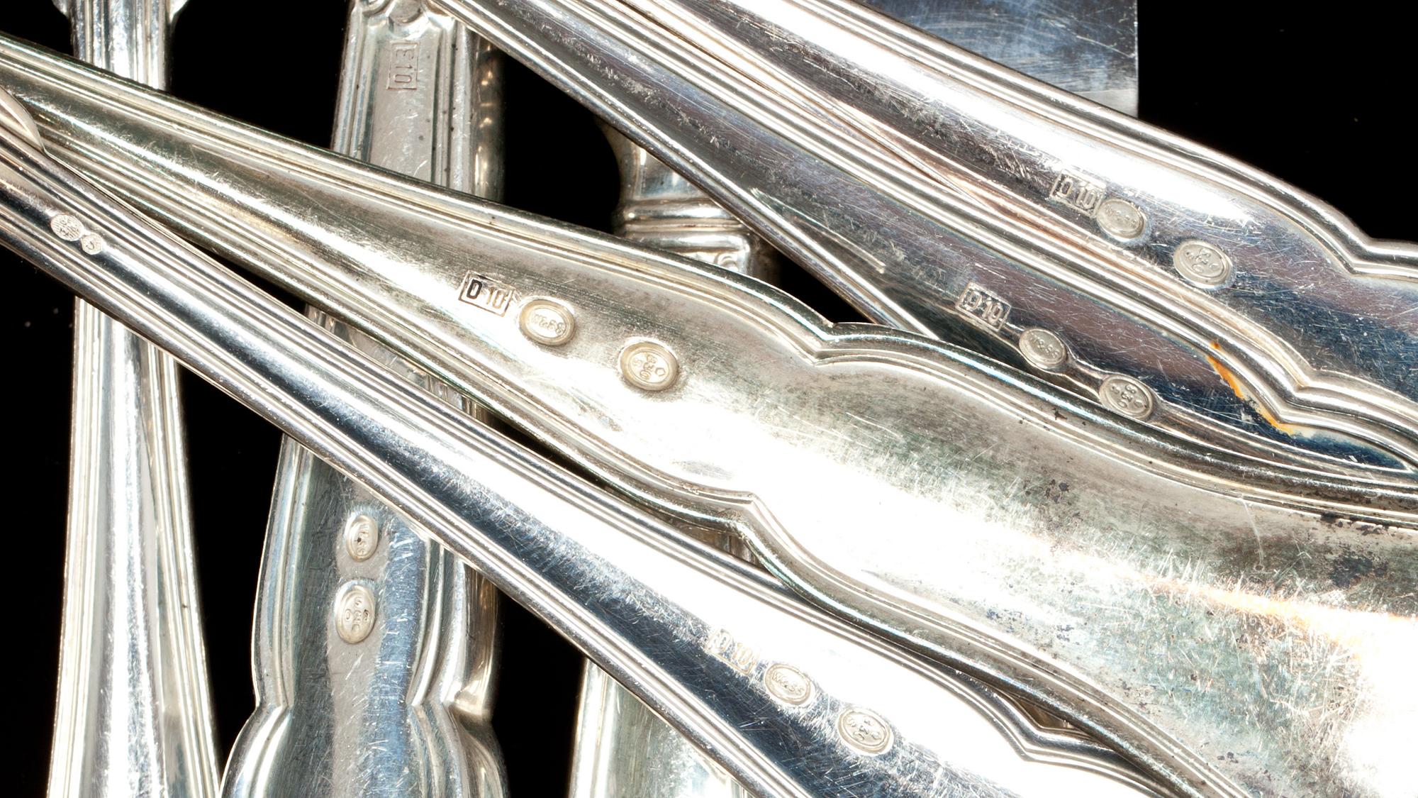 BESTICKSUPPSÄTTNING, 36 delar. Silver, W&SS Horsens Danmark. 1900-tal. Ca 1600g inkl stålblad.