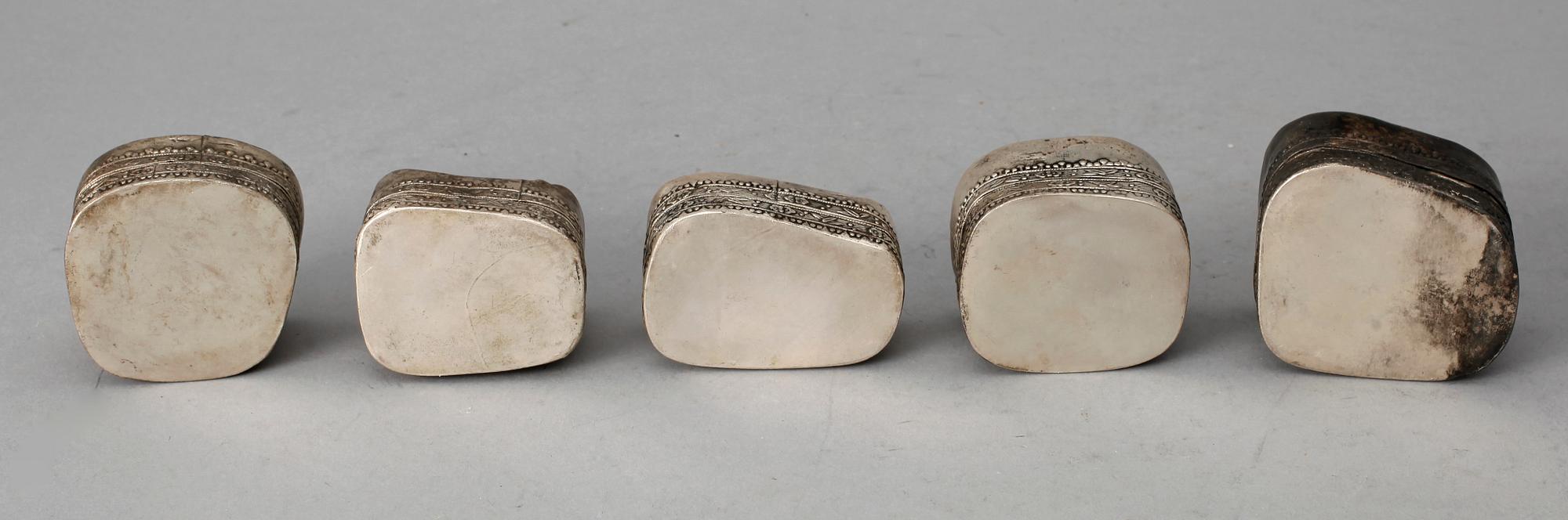 PARTI DOSOR, 5 st, silver och porslin. 1800/1900-tal.