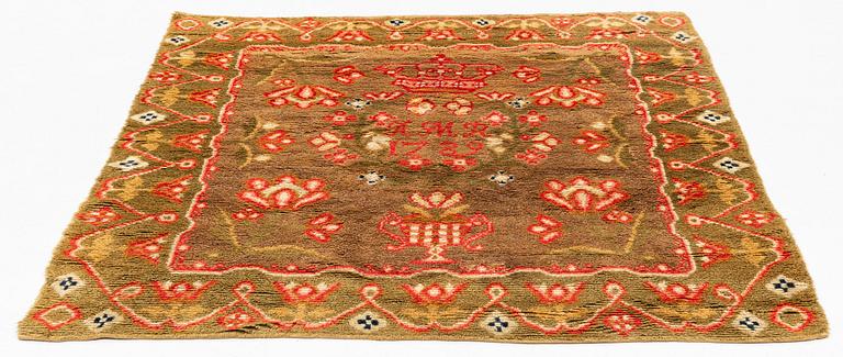 A Finish knotted pile bed cover ca 181,5 x 160 cm, dated 1789.