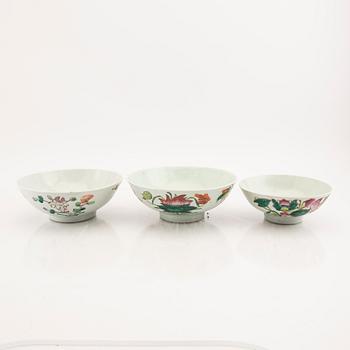 A set of three Chinese porcelain bowls later part of the 20th century.