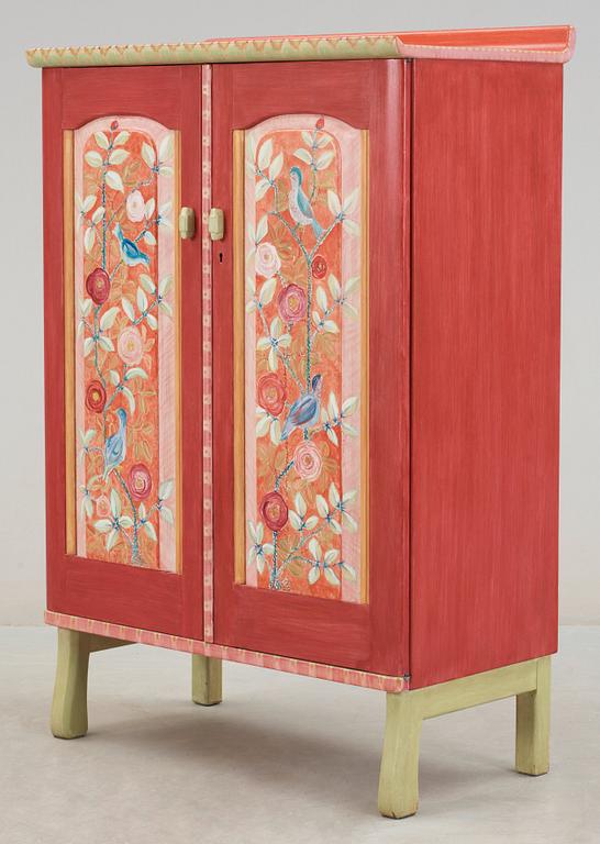 A Vidar Malmsten painted cabinet, Carl Malmsten AB, Sweden 1985, decorated by Liselotte Malmsten.