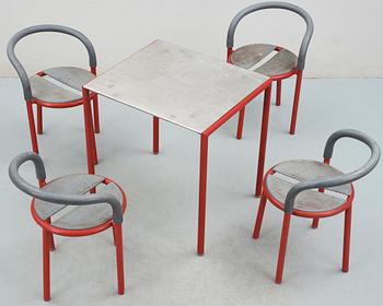 TRÄDGÅRDSMÖBEL, 5 delar, metall och gummi, "Cafe", Pelikan för Fritz Hansen, 1987.