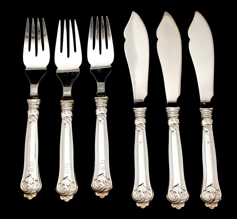 FISKBESTICK, 24 del, silver, sachsisk modell, svenska stämplar, 1930-/40-tal. Tot vikt ca 1273 g.