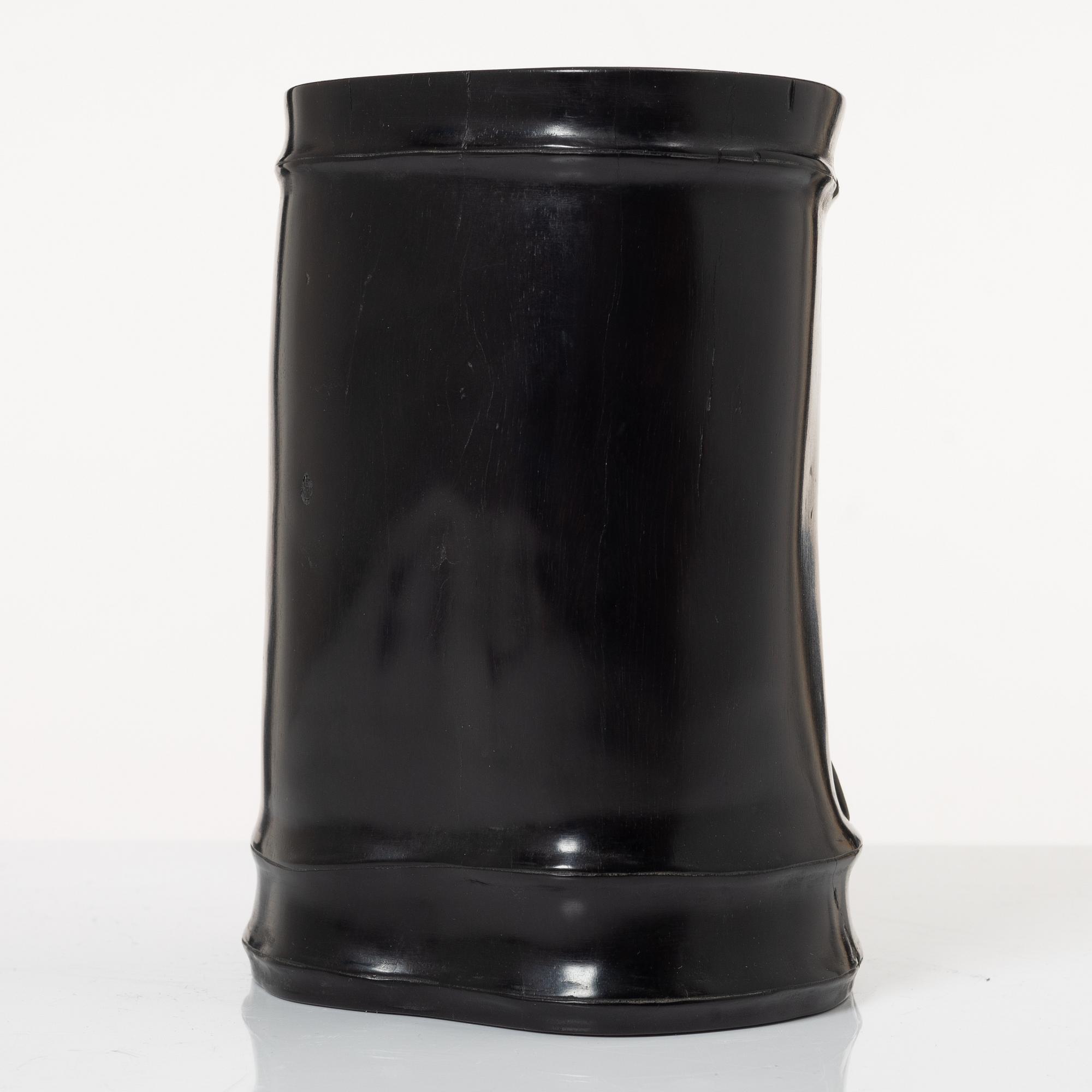 A hardwood bamboo shaped brushpot with a sceptre, China, 20th century.