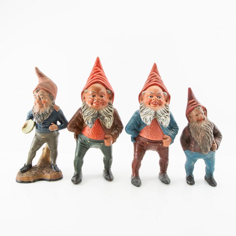 Gnomes 4 pcs probably Germany first half/mid 20th century painted terracotta.