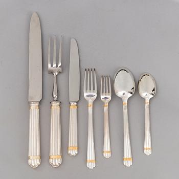 CHRISTOFLE 123-piece Aria Gold Ring Silver Plated Cutlery Set for Twelve persons.