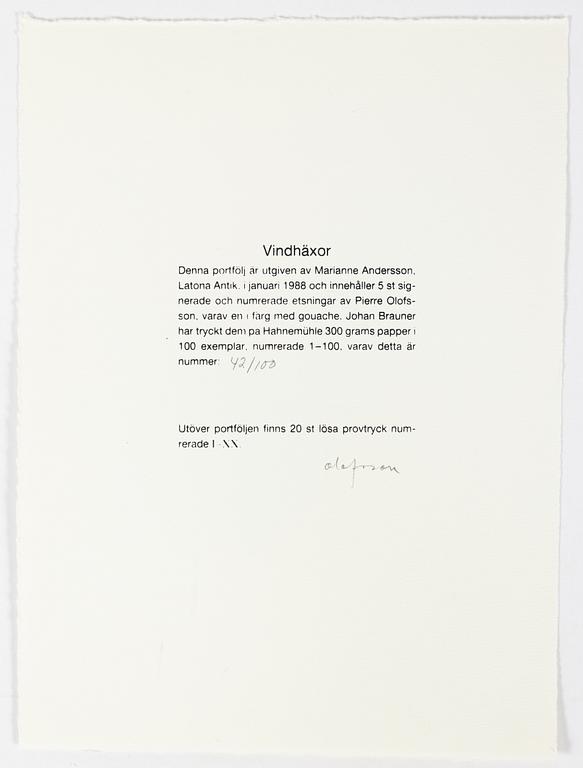 Pierre Olofsson, "Vindhäxor". mapp med 5 färgestningar.