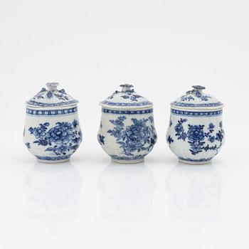 A set of six blue and white custard cups with stands, Qing dynasty, Qianlong (1736-95).