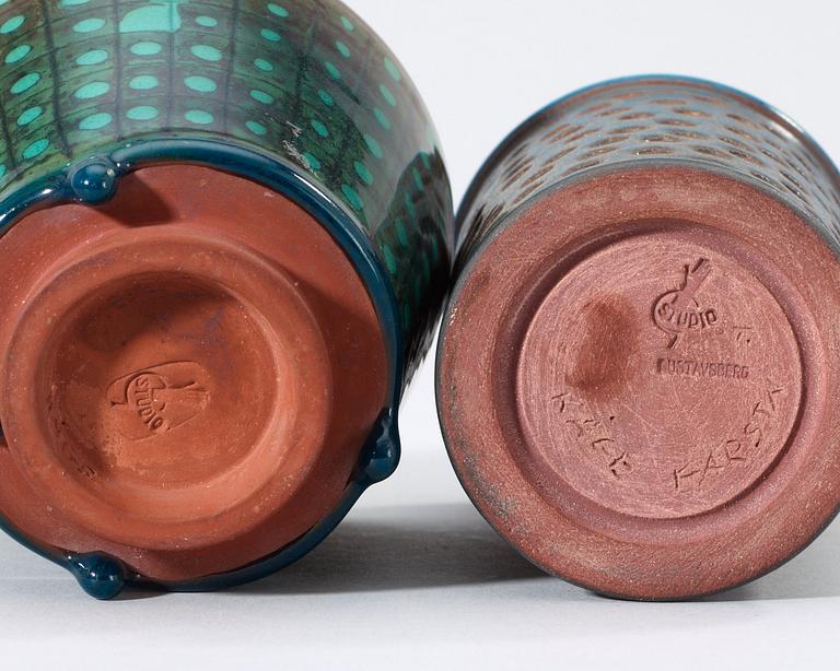 WILHELM KÅGE, vaser, 2 st, farstagods, Gustavsberg Studio, bl a 1950.