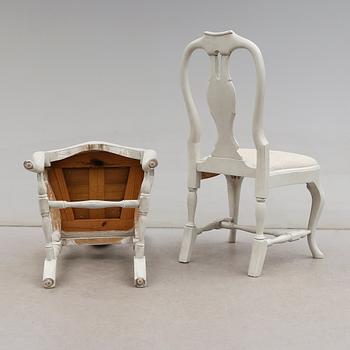 STOLAR 6 st och KARMSTOLAR 2 st, rokokostil, 1900-talets första hälft.