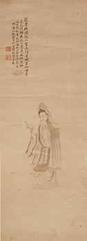 45. MÅLNING, föreställande Guanyin, tillskriven Gai Qi (1774-1829).