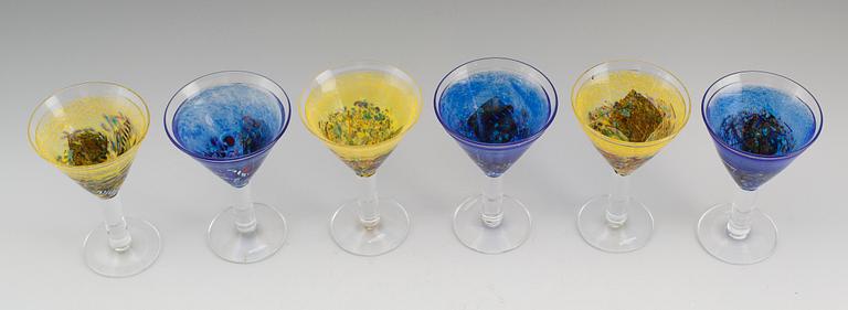 COCKTAILGLAS, 6 st, Bertil Vallien, Kosta Boda, signerade, Artist Collection.