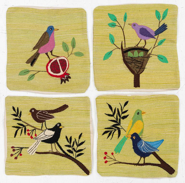 Four cushion covers, hand-embroidered Kelim, c. 50 x 50 cm.