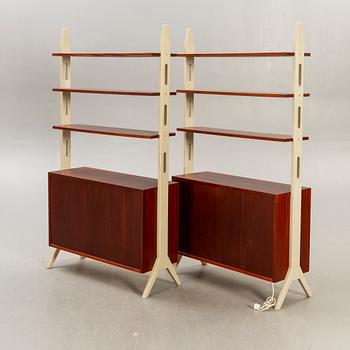 A pair of IKEa "Roxen 1960s mahgony book cases.