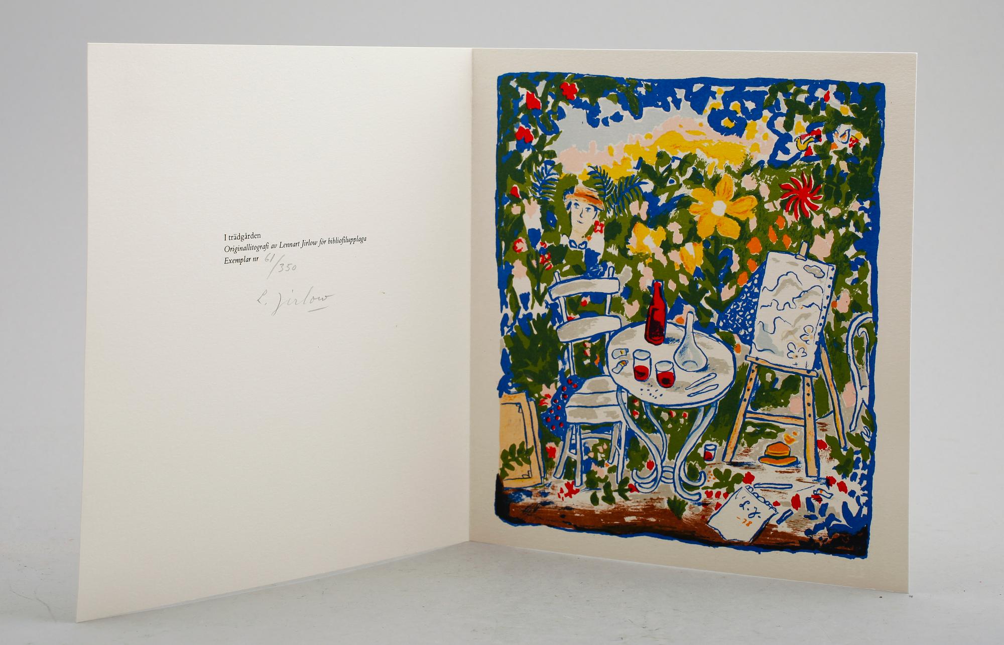 BOK: Lennart Jirlow, Tablåer ur ett målande liv av Göran Sellgren. Bonniers 1978. Med FÄRGLITOGRAFI.