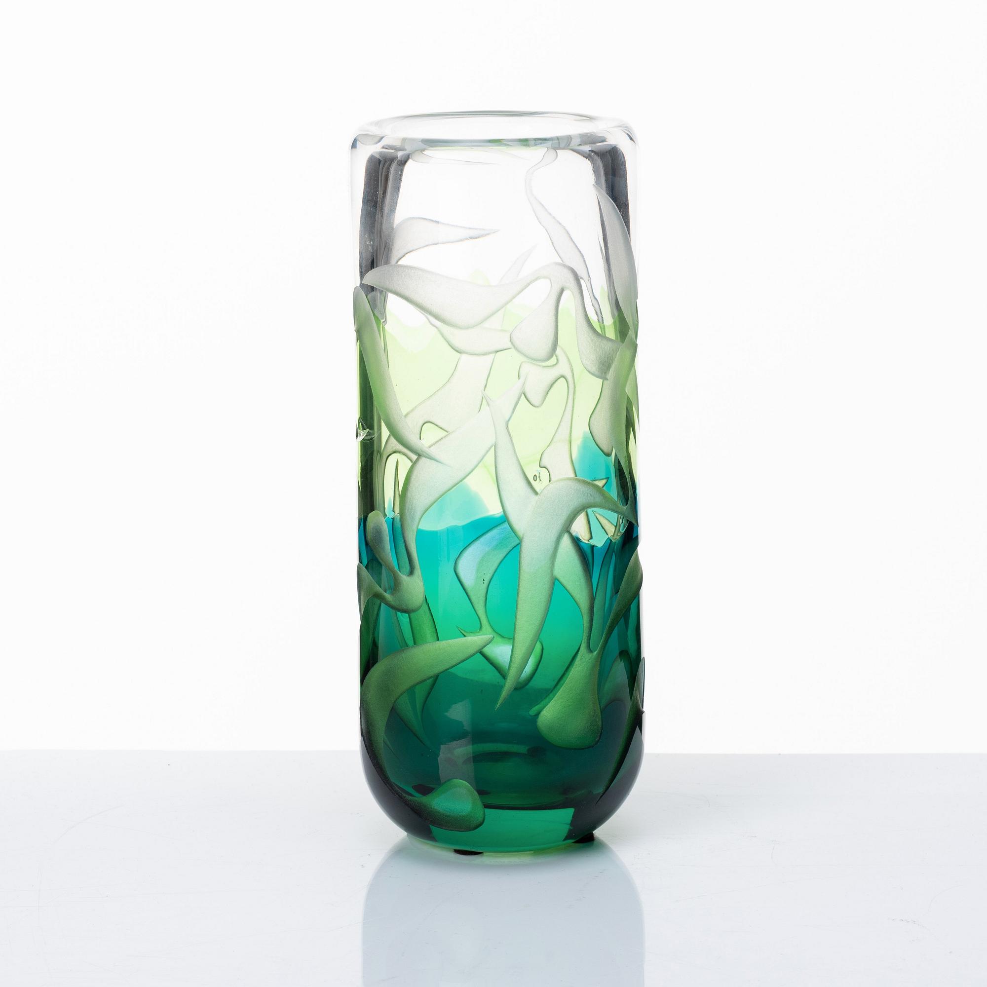 Vicke Lindstrand, a unique blasted glass vase, Kosta, Sweden 1950-60-s.