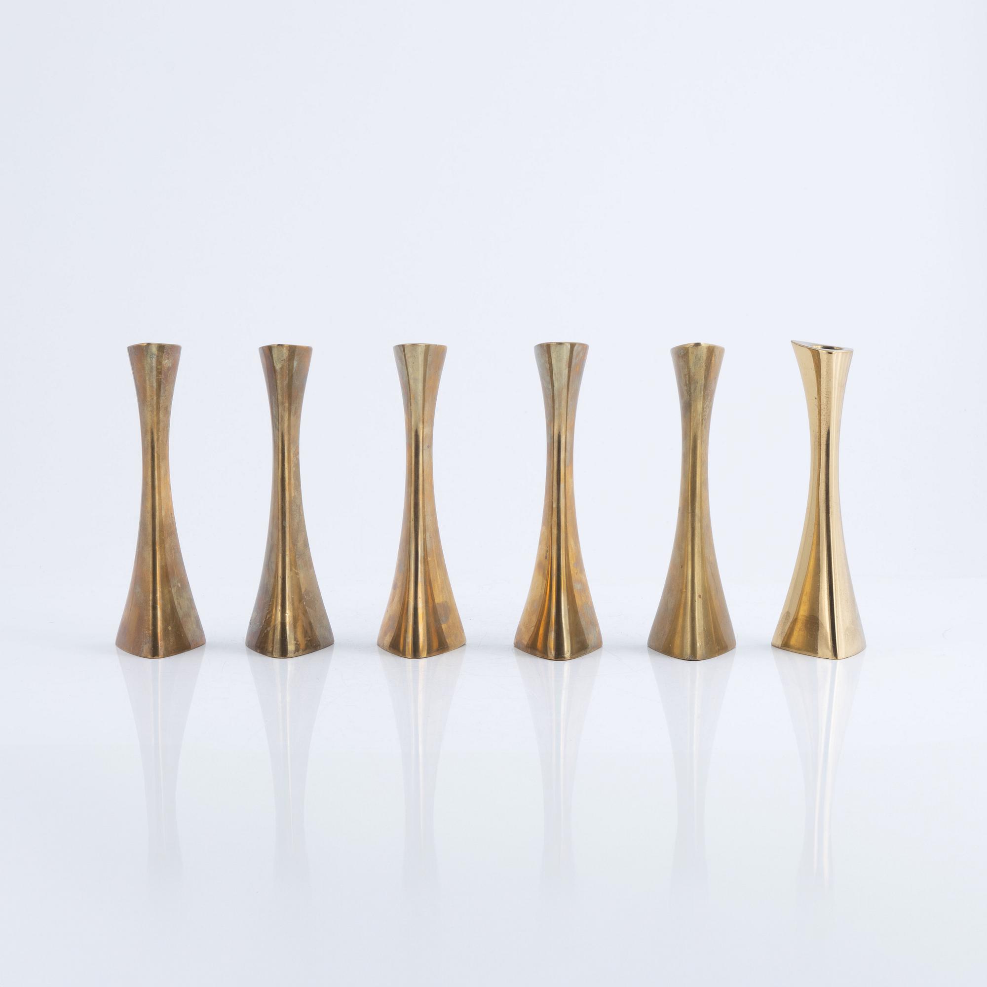 Candlesticks, 6 pcs, brass, Eskilstuna, K-E Ytterberg, BCA Eskilstuna, 1960s.