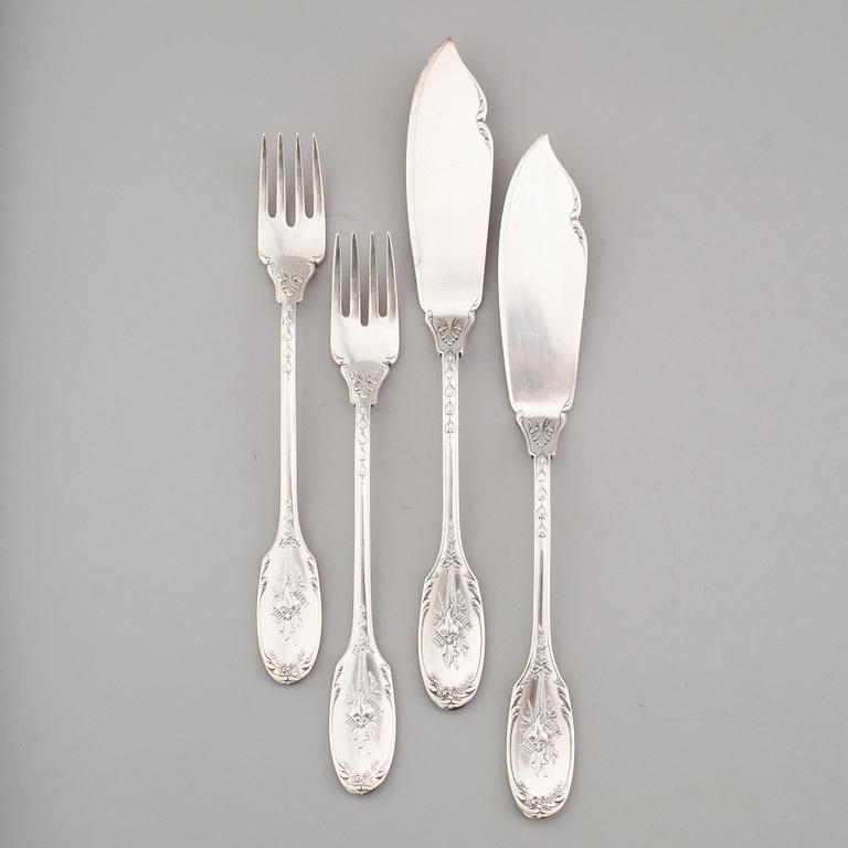 FISKBESTICK, 16 delar, silver, WA Bolin, Stockholm 1970-tal. Vikt ca 943 gram.
