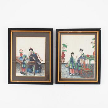 Unknown artist, two rice paper paintings, China, Qing dynasty, 19th century.