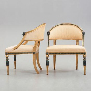 A pair of late Gustavian circa 1800 armchairs.