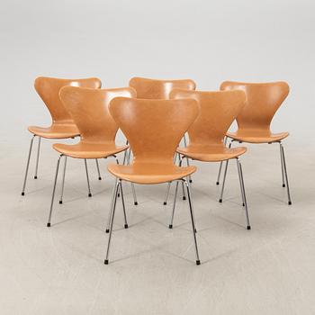 Arne Jacobsen, chairs 6 pcs, "The Seven" for Fritz Hansen Denmark.