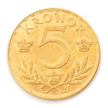 Guldmynt, Sverige, Gustav V, 5 kronor, 1920.