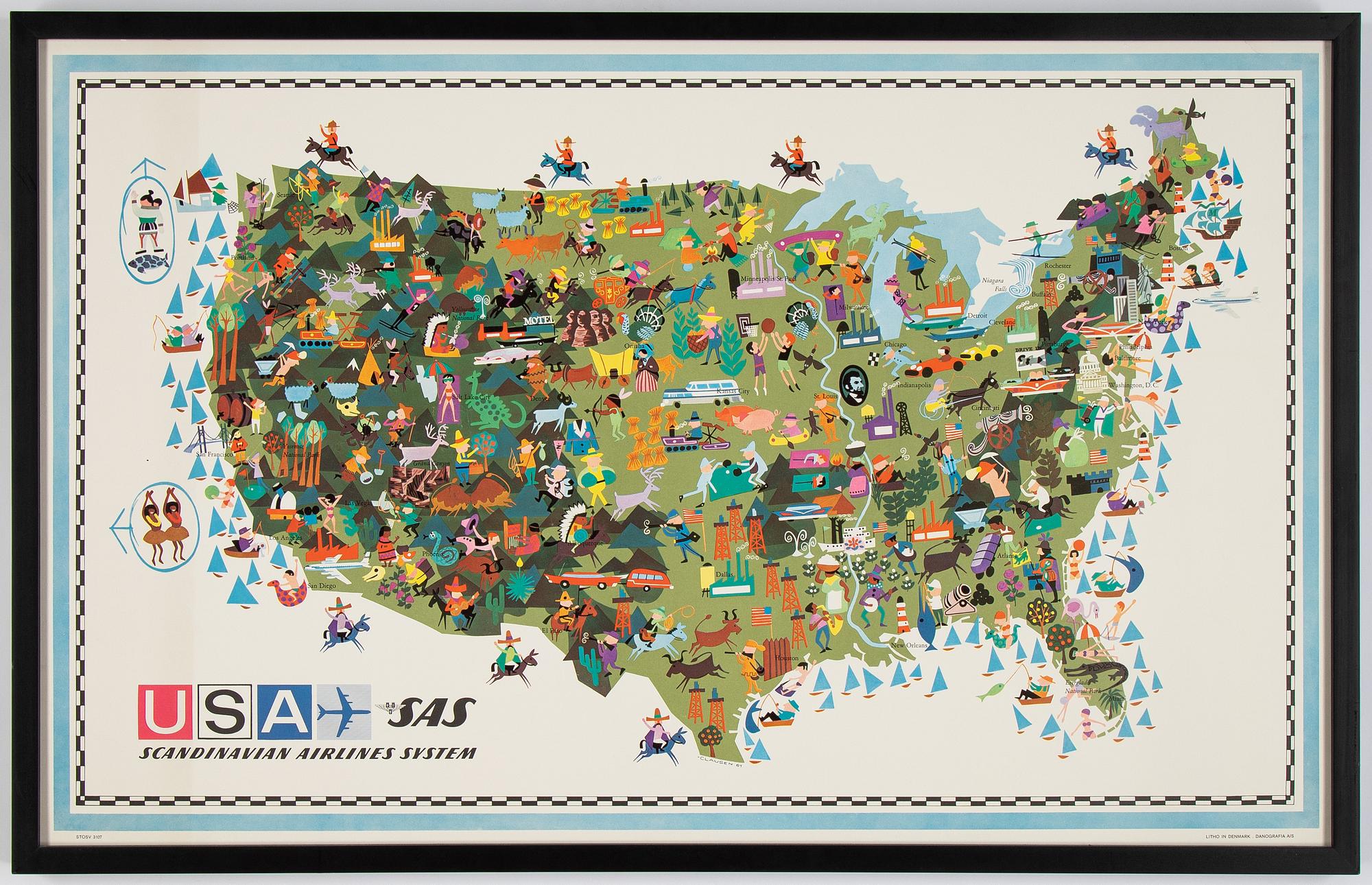 A Scandinavian Airlines System vintage commercial poster from 1961.