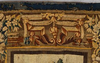 Vävd tapet, "Verdure", gobelängteknik, "entre-fenêtre", ca 314 x 109, cm, Aubusson omkring 1700-1700-talets förra hälft.