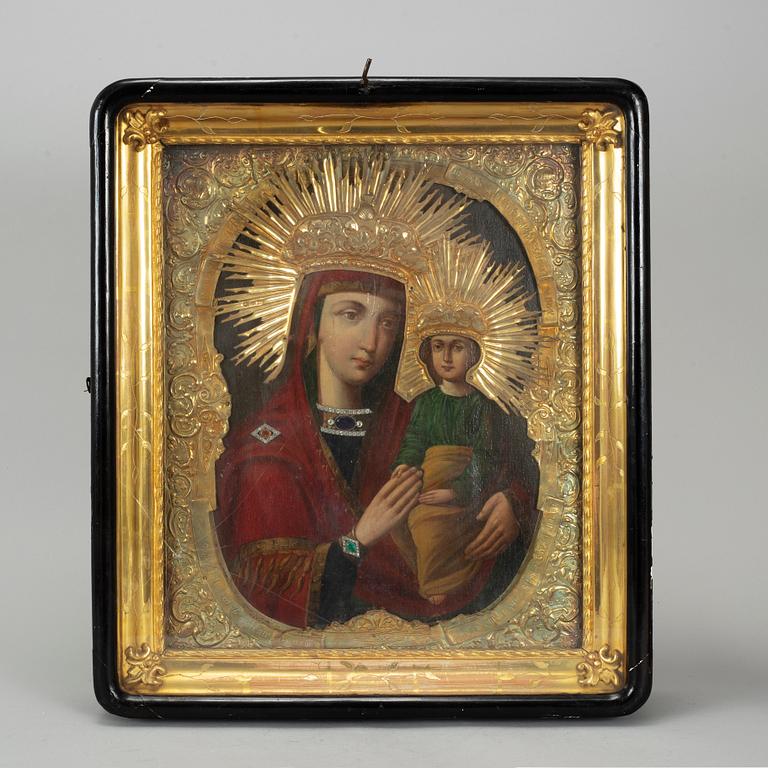 A Russian 19th century silver-gilt Icon, unidentified makers mark, St. Petersburg 1840's.