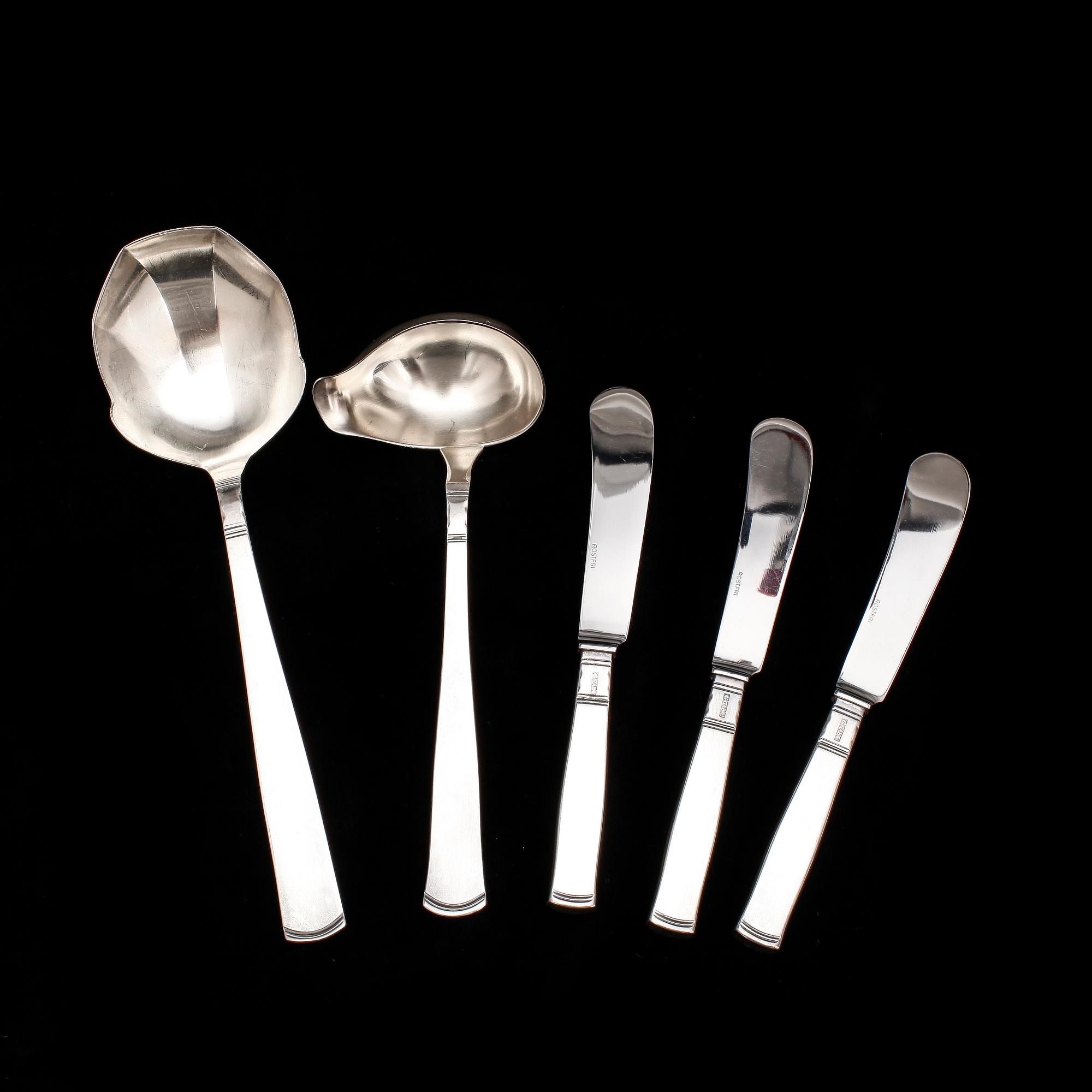 BESTICKSERVIS, 102 delar, silver, "Rosenholm", GAB, Stockholm, bland annat 1976. Vikt ca 2177g.
