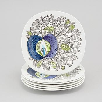 Six "Eden" porcelain plates, designed by Sigrid Richter for Rörstrand, 20th century.