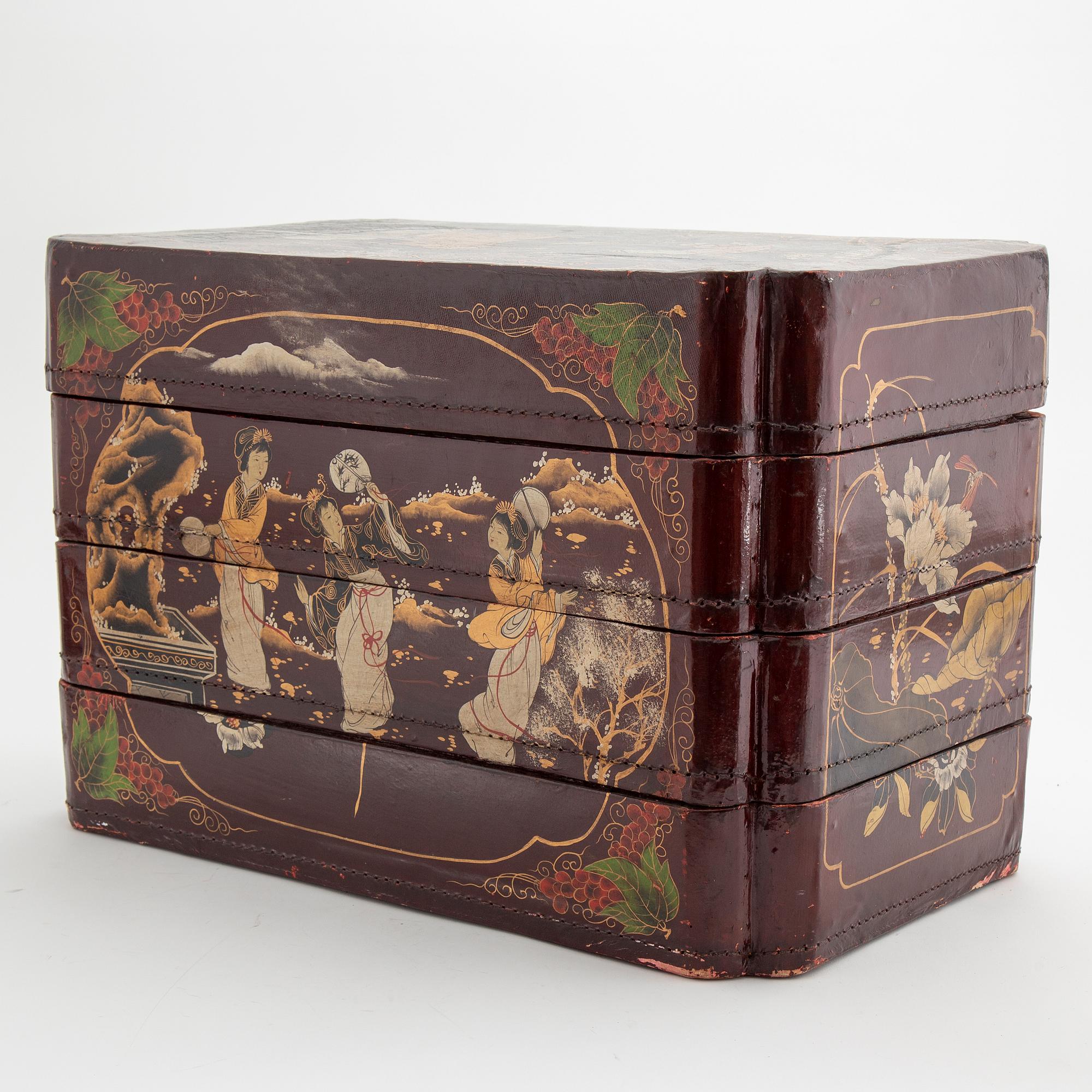 A painted Japanese four tiered box, 20th Century.