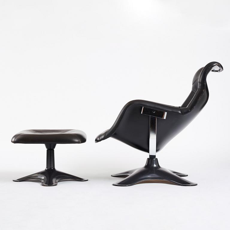 Yrjö Kukkapuro, a "Karusellii" fibre glass and black leather lounge chair and ottoman, Haimi, Finland, 1960-70's.