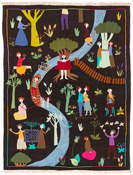 A hand-embroidered Kelim carpet, c. 198 x 153 cm.