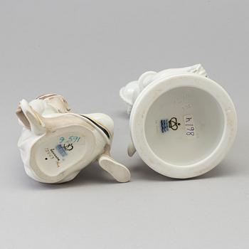 Two Arno Malinowski porcelain figurines, for Royal Copenhagen, Denmark, 1940s.