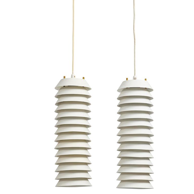 Ilmari Tapiovaara, a pair of "Maija Mehiläinen"/"Maija the Bee" ceiling lamps, Hienoteräs, Finland, 1950s.
