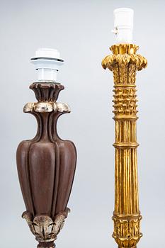 Four mid 20th century wood table lamps from Paoletti, Firenze Italy.