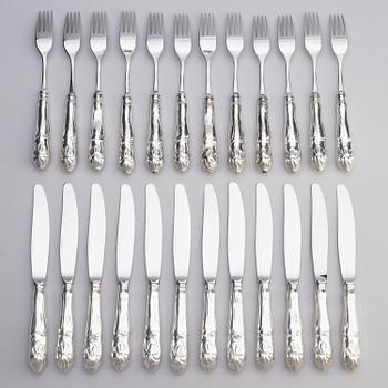 A Swedish set of 24 piece silver table-cutlery, marks of  Isak Trybom, Stockholm 1766-1783.